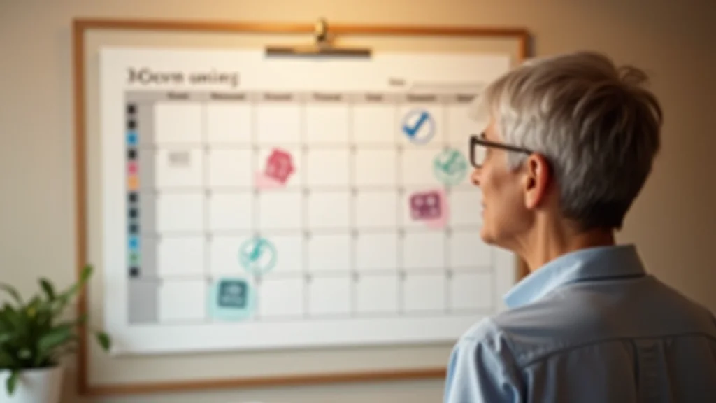 Calendario de pared con marcas que registran el avance de una actividad a lo largo de las semanas