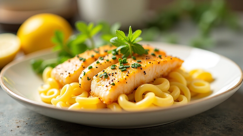 Filé de peixe fresco na frigideira com limão e ervas aromáticas