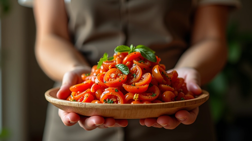 Massa com molho de tomate e folhas de manjericão