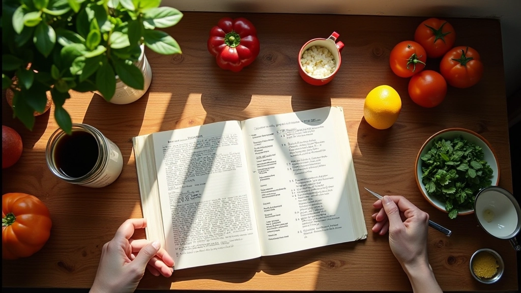 Espaço de cozinha portuguesa com notas e ingredientes frescos